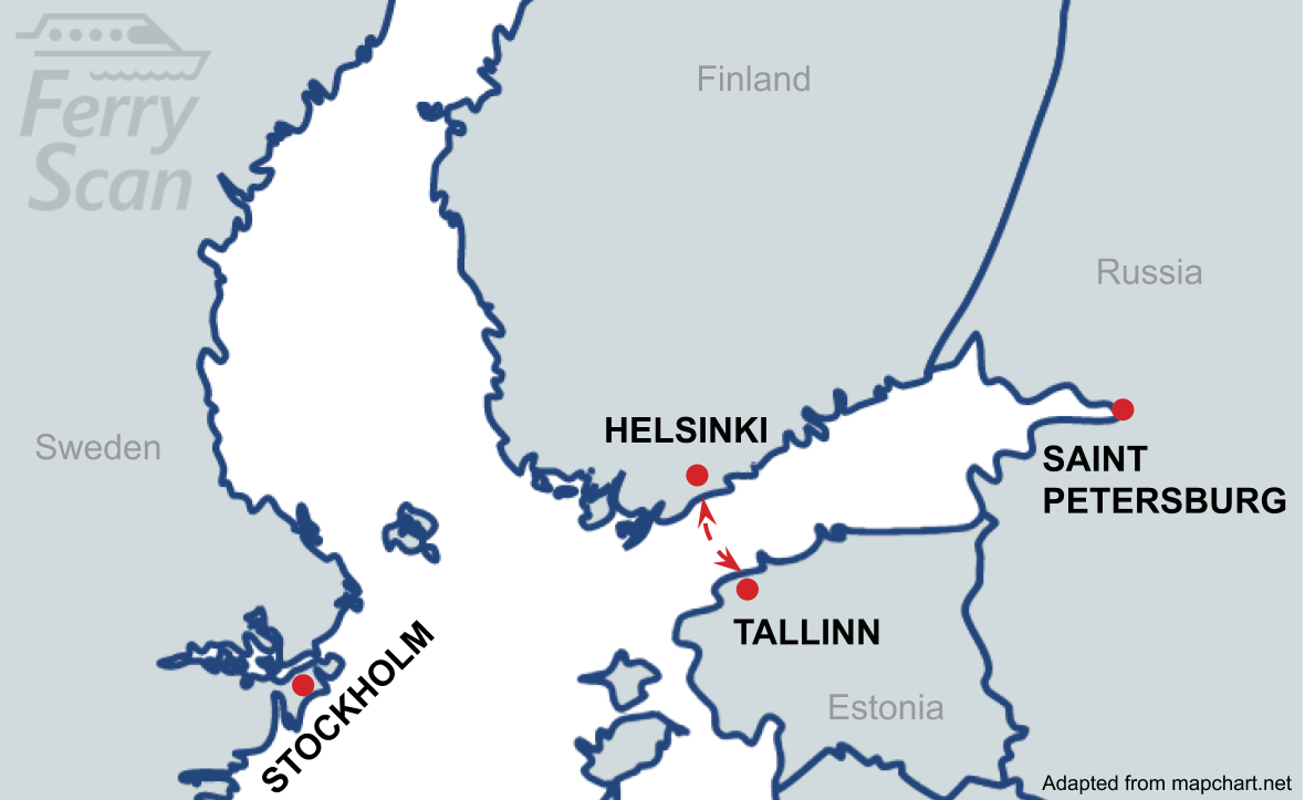 Carte montrant la route de ferry de Helsinki à Tallinn